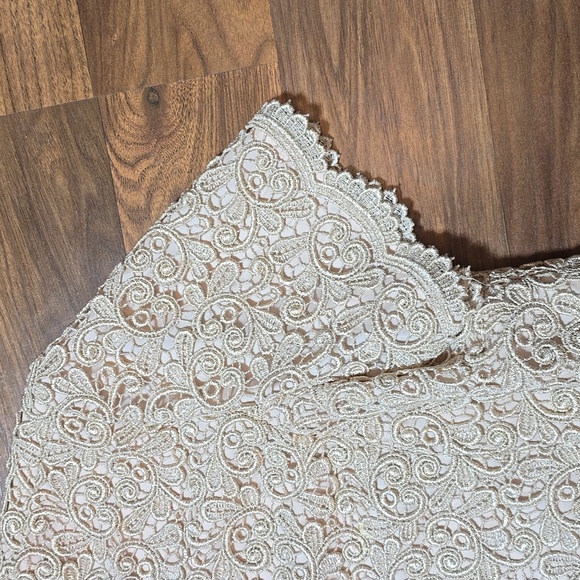 Talbots Cream Lace Gold Metallic Formal Top - Picture 3 of 10